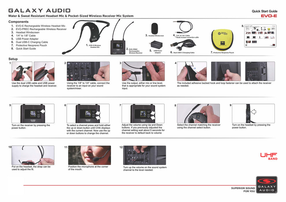 Galaxy Audio EVO-E Wireless Microphone System with 2 EVO-E Headset Microphones