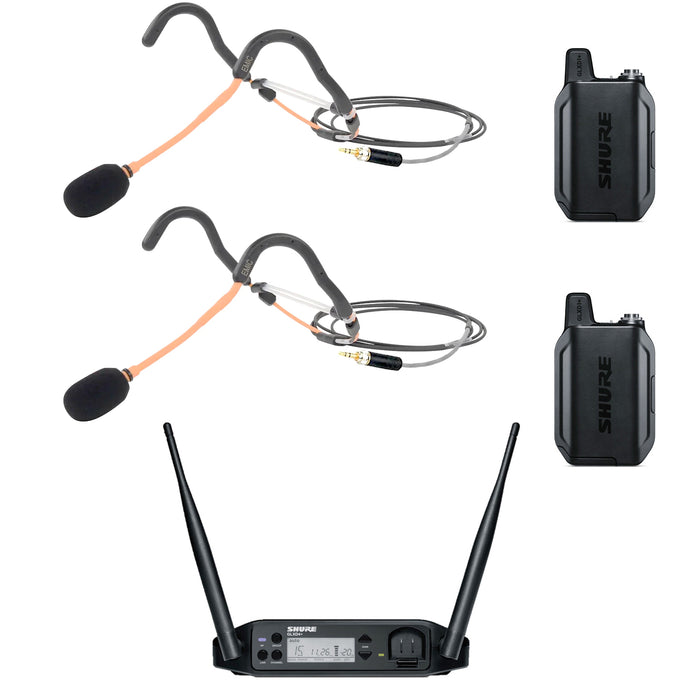 Shure GLX-D + Wireless Microphone System Heavy Use Bundle with (2) E-mic Headsets and (2) Transmitters