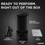 Gemini GPSS-650 Portable Professional Rechargeable PA Speaker with Bluetooth In the Box