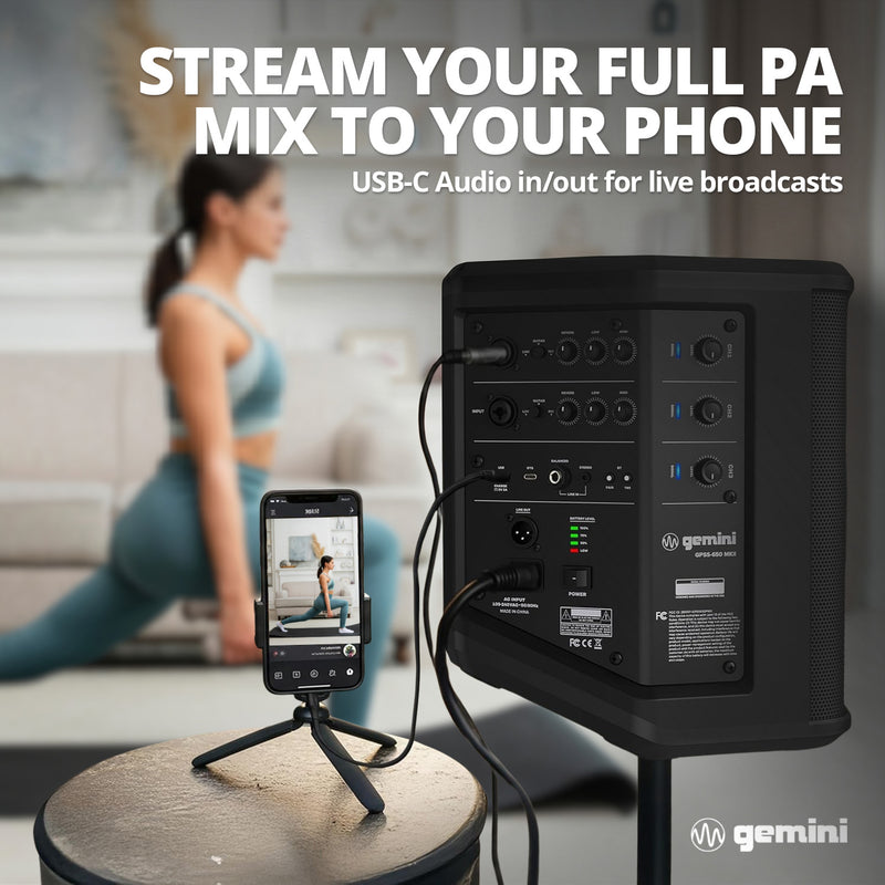 Gemini GPSS-650 Portable PA Speaker with Bluetooth and Samson Airline Micro