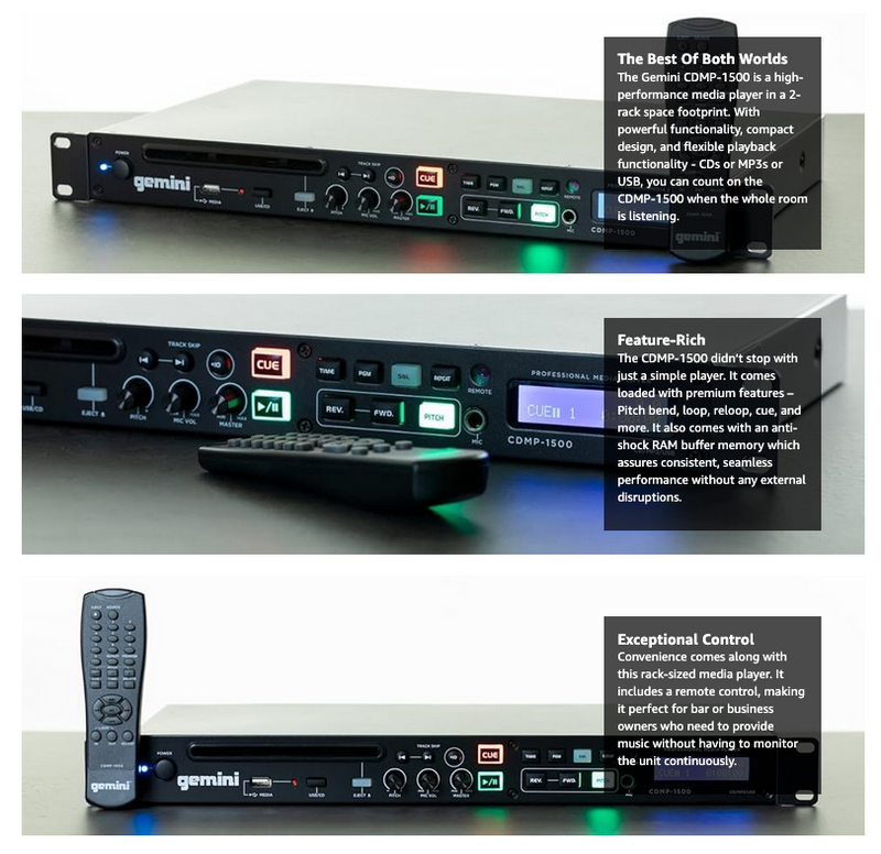 Gemini CDMP-1500 Professional DJ CD Media Player Anti-Shock - NO Bluetooth