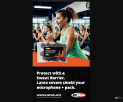 Sweat barrier product with a woman exercising in a gym.