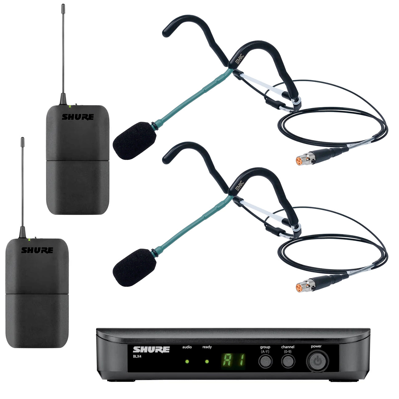 SHURE BLX1 BLX4 ヘッドセットマイクセット Heavy-Use Shure BLX with Two Transmitters & Two E-Mic Fitness