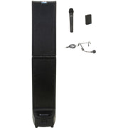 Black speaker with microphone and earpiece on a white background