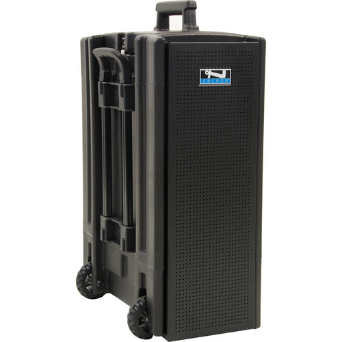 Folded with wheels and handles Anchor Audio BEA2 Beacon 2 Portable Line Array Tower 150W Power, Built-in Bluetooth