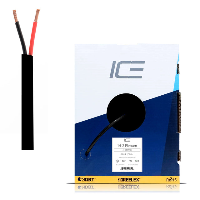 Black ICE 14AWG, 2-Cond, Plenum Rated, BMP, Box 500' Speaker Cable in a Box