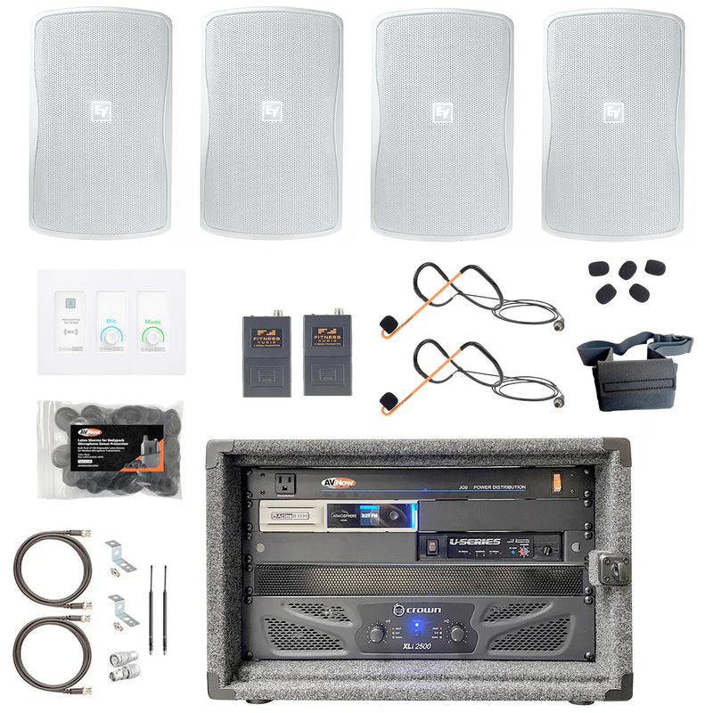 Hot Yoga /Heated Room Sound System with Four White Speakers