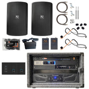 Hot Yoga Sound System with two black speakers and microphone system
