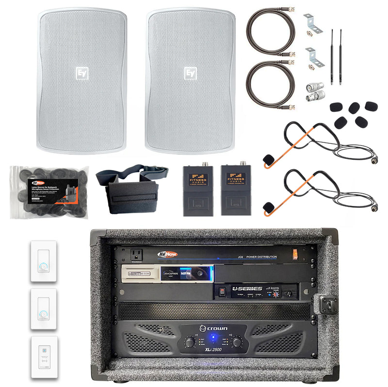 Hot Yoga Sound System with Microphone System, 2 speakers and accessories