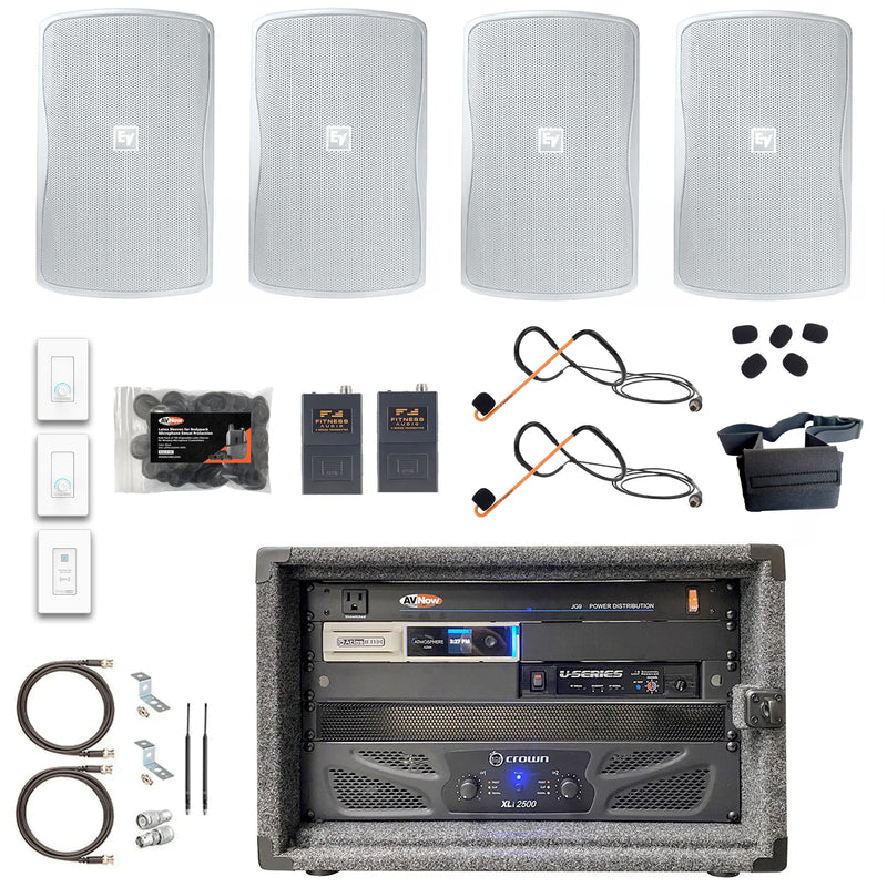 Hot Yoga Sound System with Microphone System, 4 speakers and accessories.