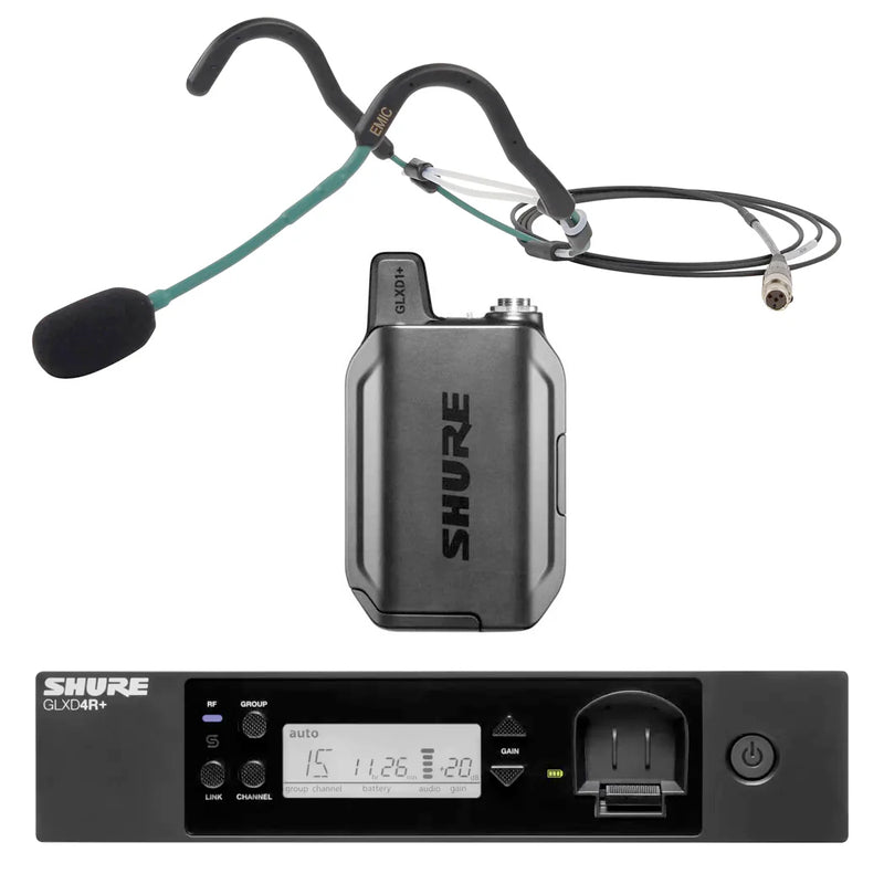 Shure GLXD14R+ Rackmount Wireless Microphone System with E-Mic Fitness Headset Microphone