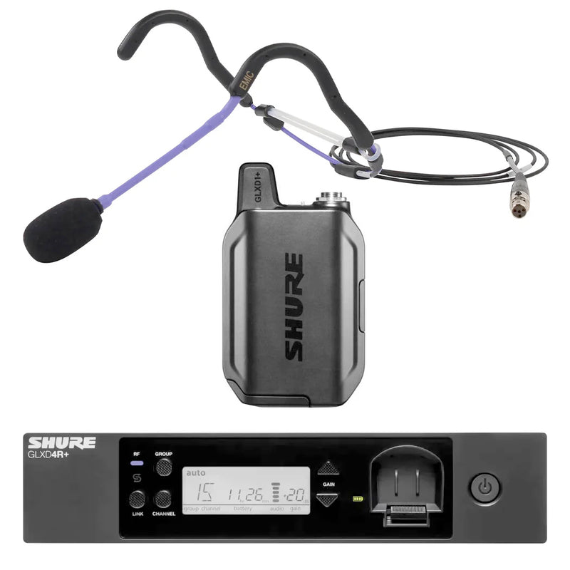 Shure GLXD14R+ Rackmount Wireless Microphone System with E-Mic Fitness Headset Microphone