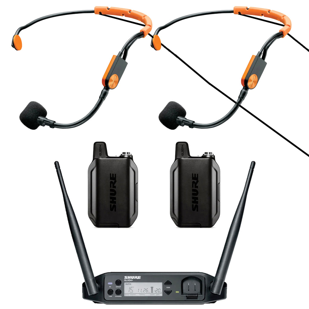 Shure GLXD14+ Wireless Heavy-Use Microphone System with (2) Bodypack Transmitters and (2) SM31 Headset Microphones