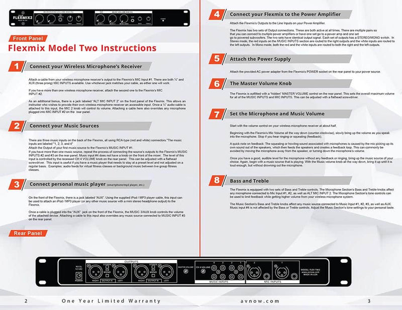 AV Now FlexMix 2.2 - 6-Channel Fitness Mixer with Front Aux Input
