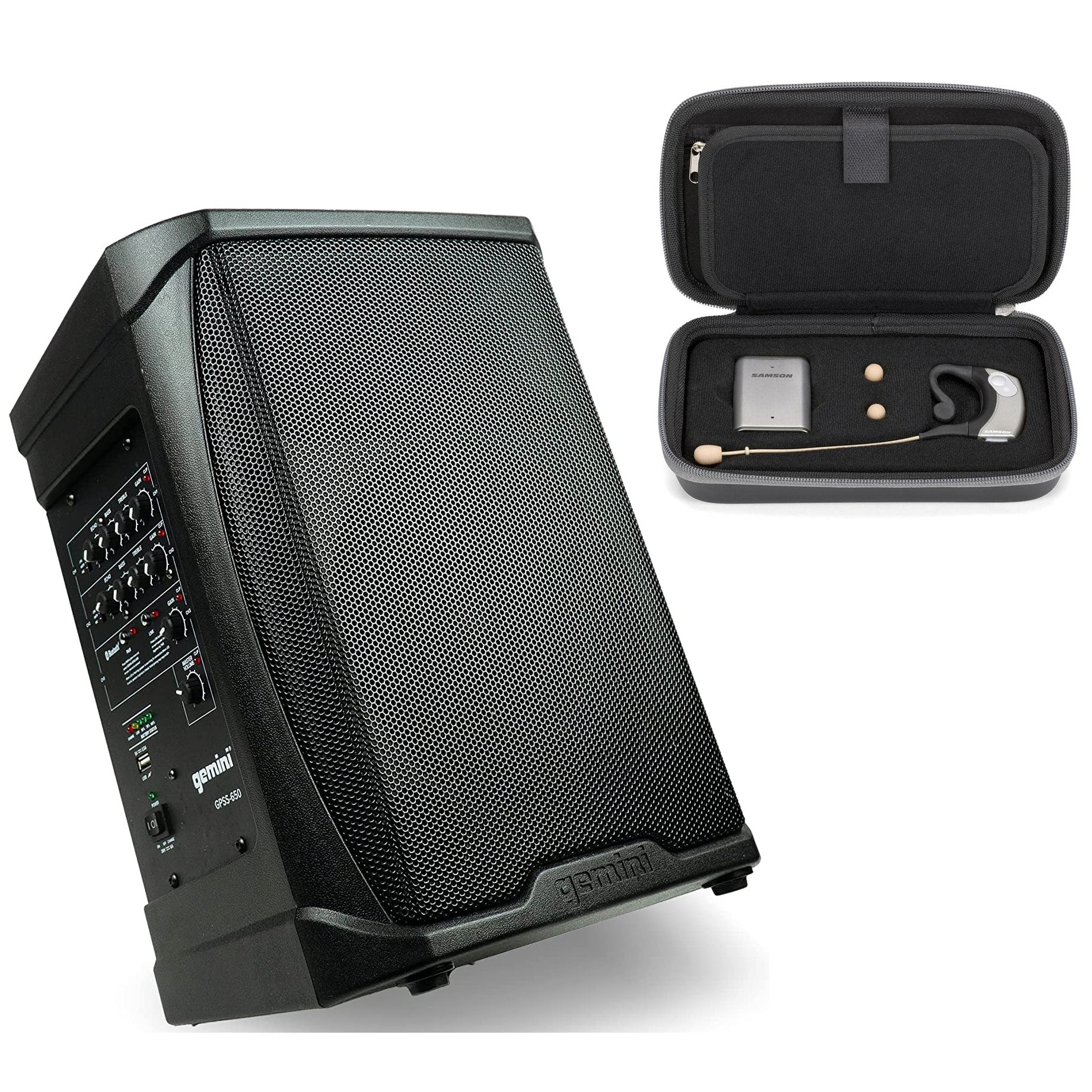 Gemini GPSS-650 Portable PA Speaker Bluetooth and Samson Airline