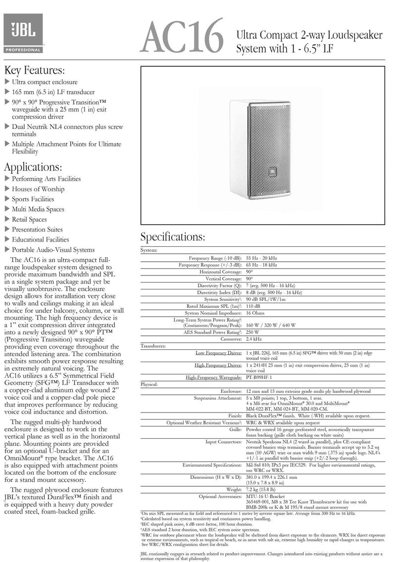 JBL JBL AC16-WH Speaker 320W