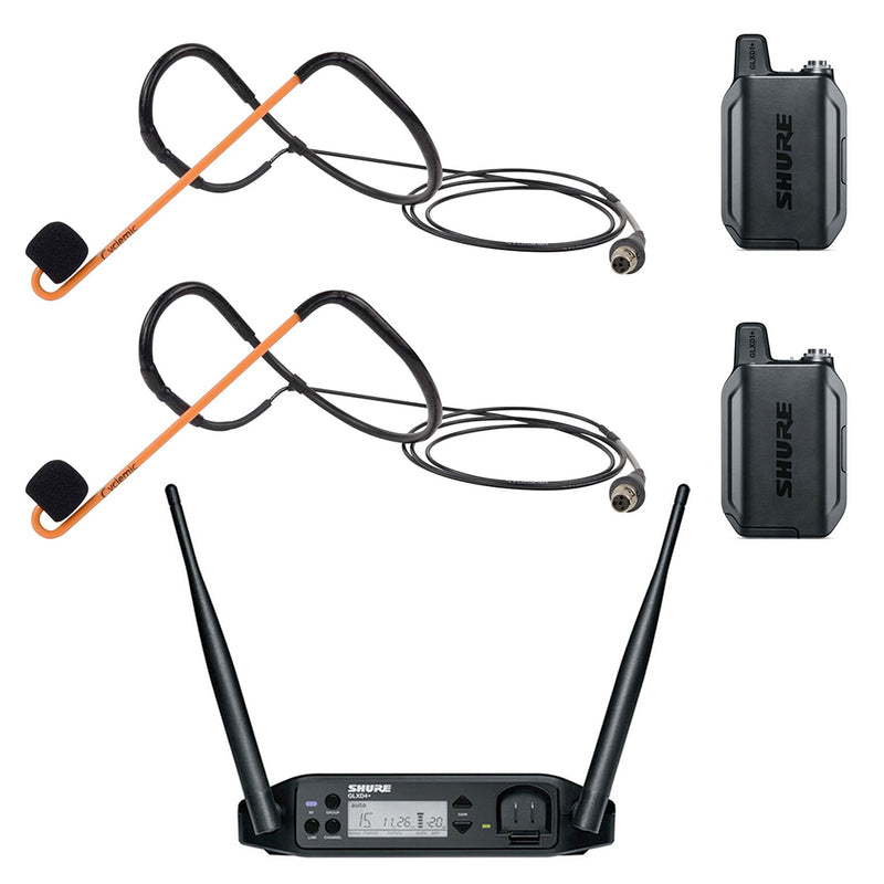 Shure GLXD14+ Heavy Use Digital Wireless Microphone System with 2 Cyclemic Fitness Headsets! Perfect for cycling and spin classes.