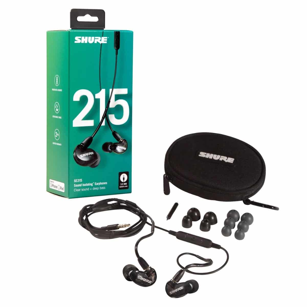 Shure SE215 Sound-Isolating In-Ear Stereo Earphones (SE215-K Black)